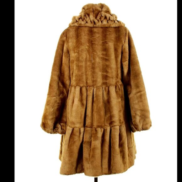 💥SHOWSTOPPER💥VINTAGE 1940s STYLE FAUX MINK FUR COAT in WHISKEY - Picture 3 of 10